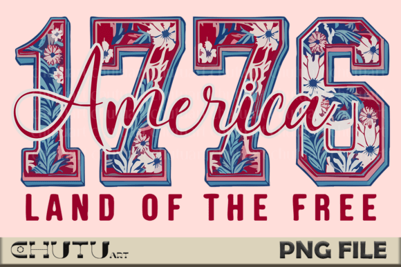 1776 America PNG - Retro Floral Style: Strategic Design for Patriotic Branding