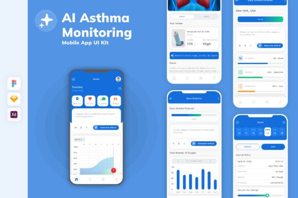 AI Asthma Monitoring App UI Kit: Design for Health