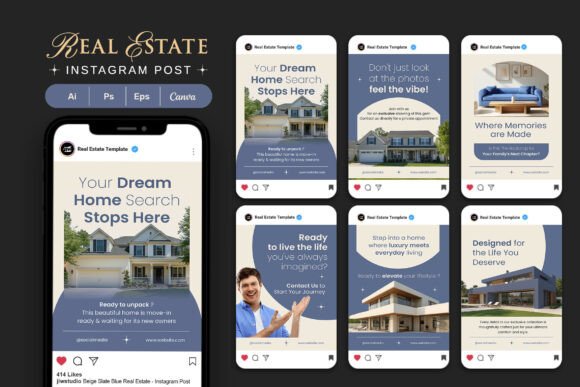 Beige Blue Real Estate Instagram Post Collection: A Practical Design Resource for Real Estate Marketing