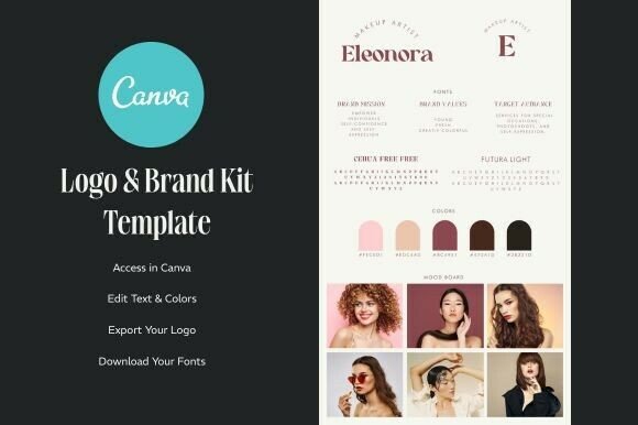 Eleonora Canva Logo Brand Board Kit: Elevating Beauty Business Identity