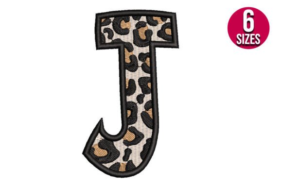 Leopard Print Alphabet Font Letter J Embroidery