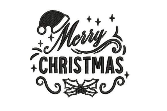 Merry Christmas Typography with Santa Hat & Holly