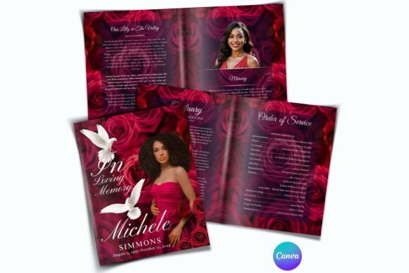 Red Obituary Heaven Template: 8-Page Editable Design